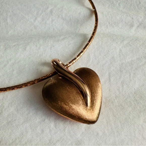Rose Gold Vermeil 925 Omega Necklace with Heart Pendant - Picture 5 of 15